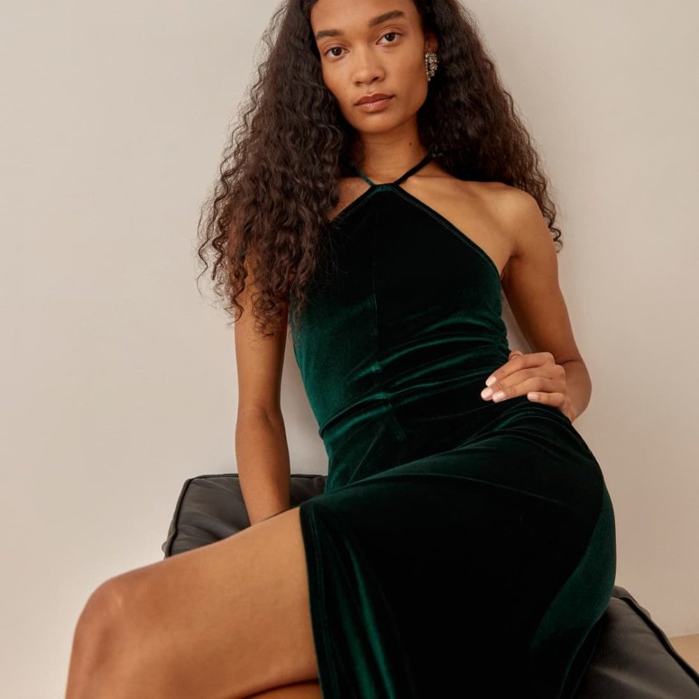 Reformation | NWT Nyla Maxi Dress in Emerald Green Velvet M New